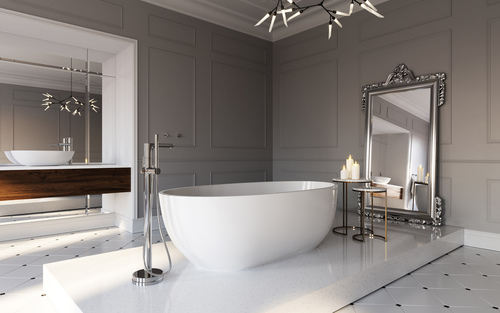 salon kąpielowy we francuskim stylu z wanną wolnostojącą